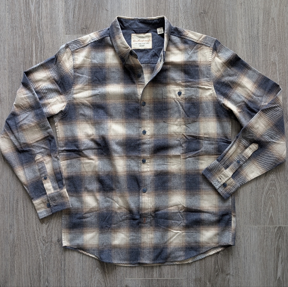 Weatherproof Blue and Cream Plaid Button-Down Shirt